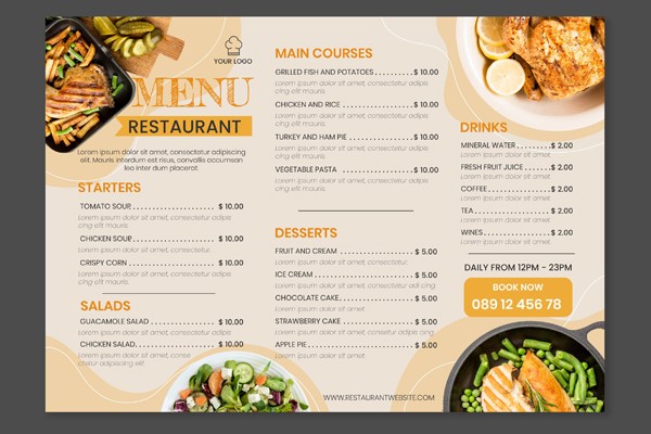 Drukwerk menukaart van een restaurant